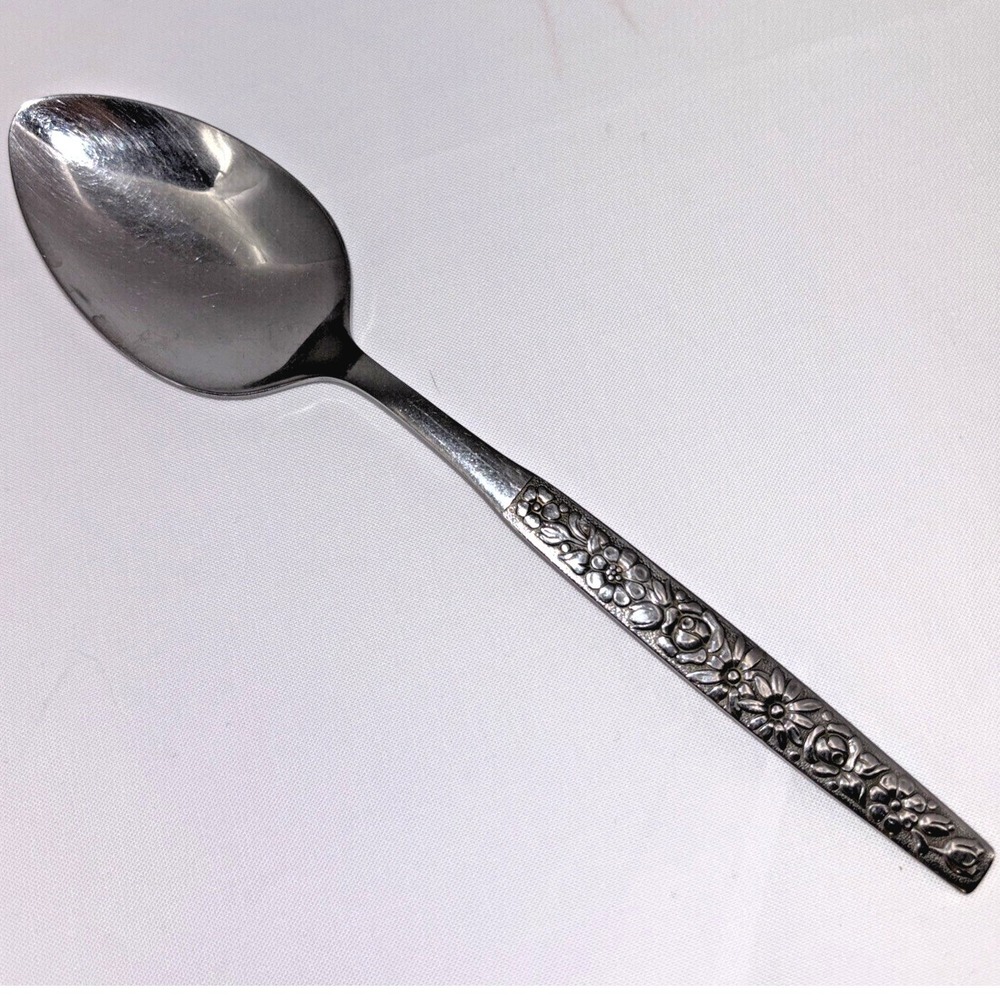 Wm A Rogers Oneida Malibu Single Serving Spoon Stainless Flatware Flowers 8 3/4"